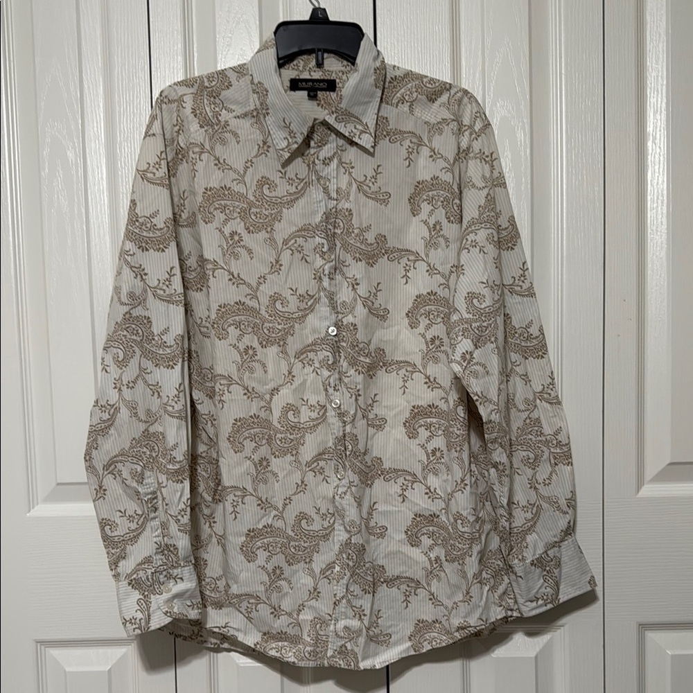 Murano Men’s SZ XL Tan/Beige Casual Button Down Shirt with Vintage Pattern - Picture 11 of 11